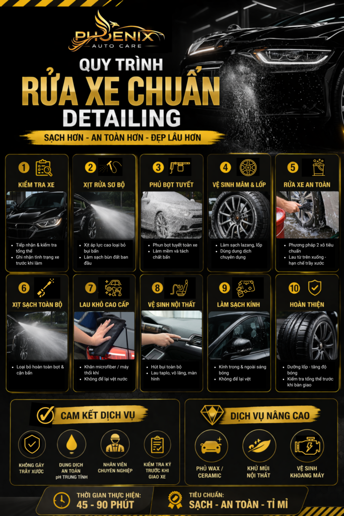quy trinh rua xe phoenix auto care